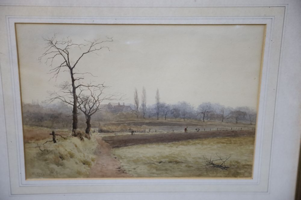 Edmund Thomas Parris (1793-1873), watercolour, Allegorical study, signed, 16 x 11cm, a landscape by W. Newall Johnson, four watercolour